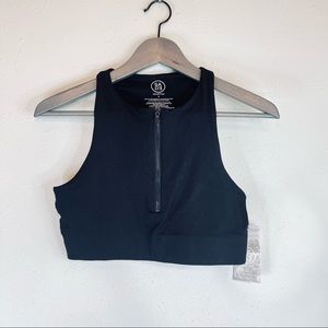 Sage Collective Women’s Zipper Front Black Sport Bra Size Medium NWT